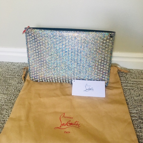 New Authentic CHRISTIAN LOUBOUTIN Loubiclutch Metallic Clutch - Picture 6 of 8